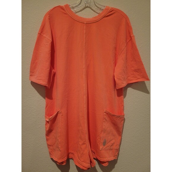 NWOT Free People Movement Hot Shot Tee Romper Neon Coral Small Oversize - Picture 3 of 9